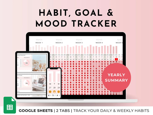 Google Sheets Habit, Mood & Goal Tracker Template with Digital Vision Board