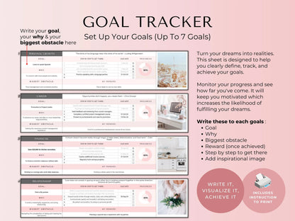 Google Sheets Habit, Mood & Goal Tracker Template with Digital Vision Board