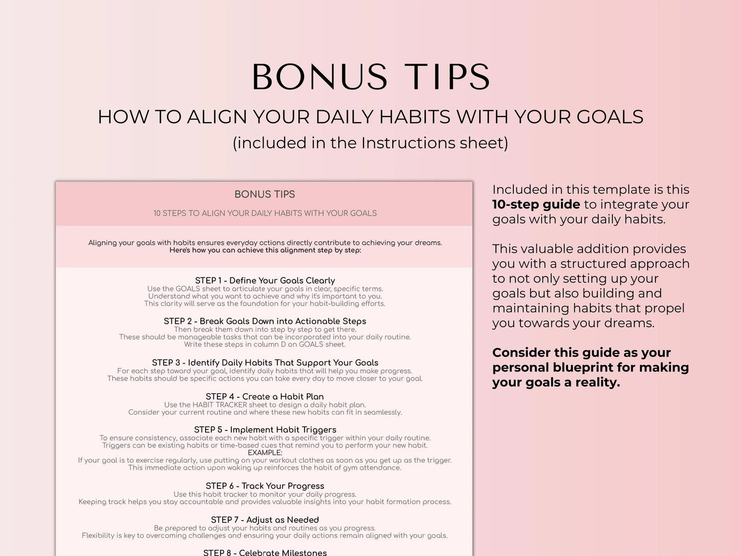 Google Sheets Habit, Mood & Goal Tracker Template with Digital Vision Board