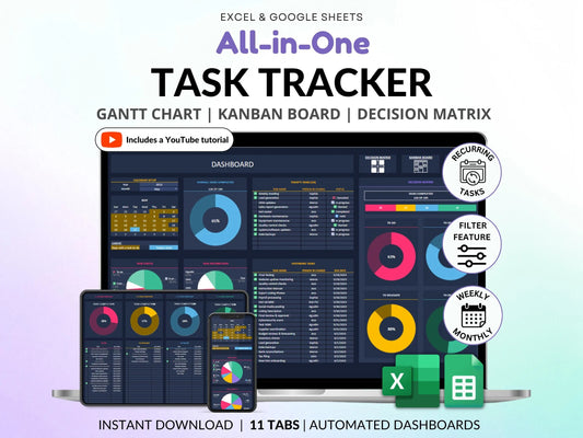 Task Tracker Excel Spreadsheet To Do List Google Sheets Task Priority Tracker Eisenhower Matrix Kanban Board Team