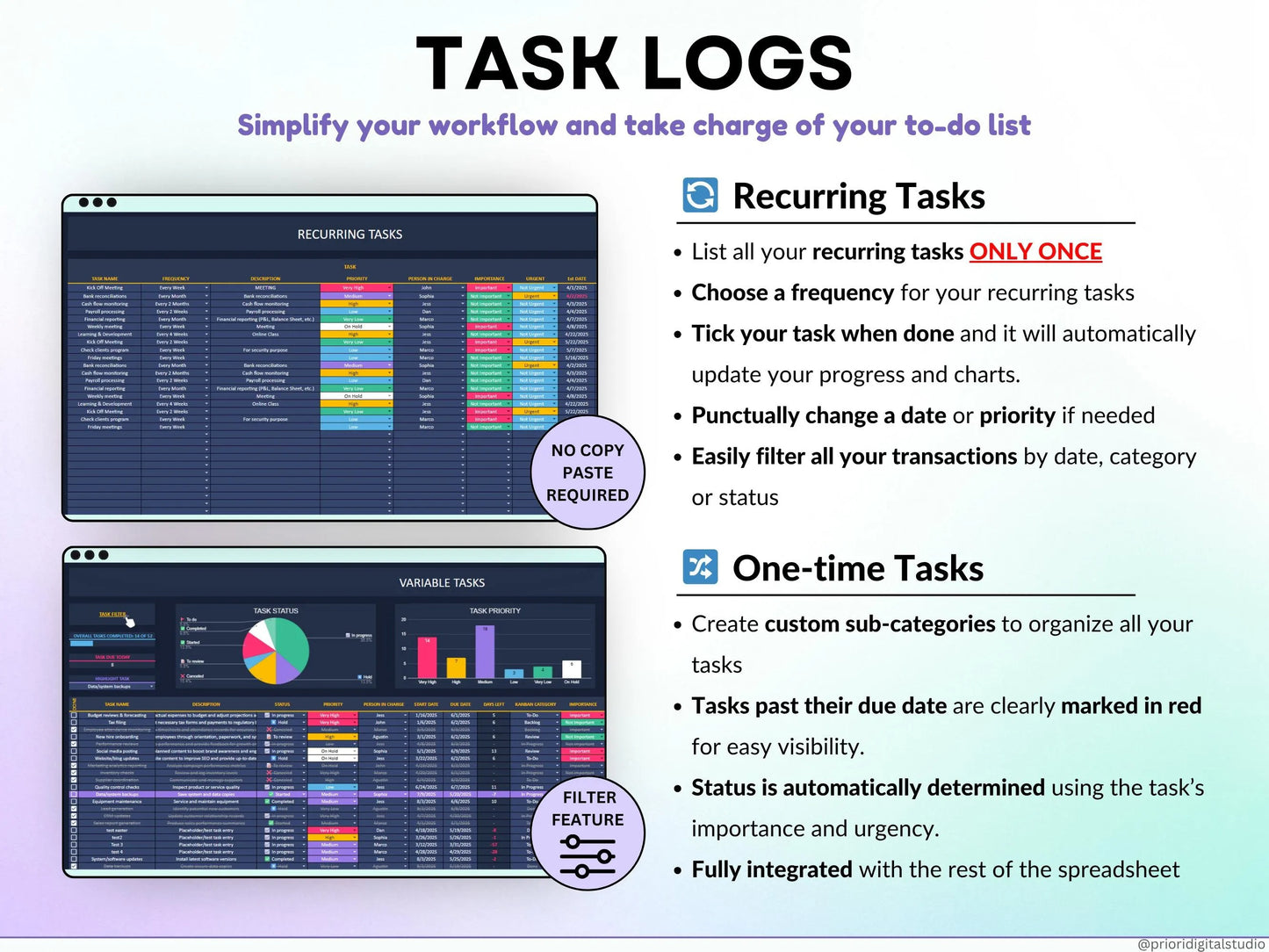 Task Tracker Excel Spreadsheet To Do List Google Sheets Task Priority Tracker Eisenhower Matrix Kanban Board Team