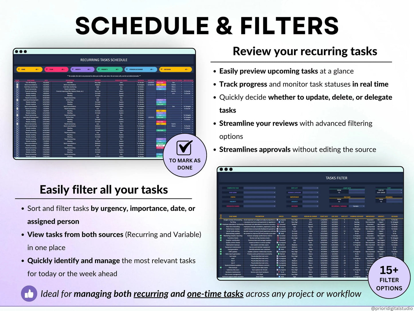 Task Tracker Excel Spreadsheet To Do List Google Sheets Task Priority Tracker Eisenhower Matrix Kanban Board Team